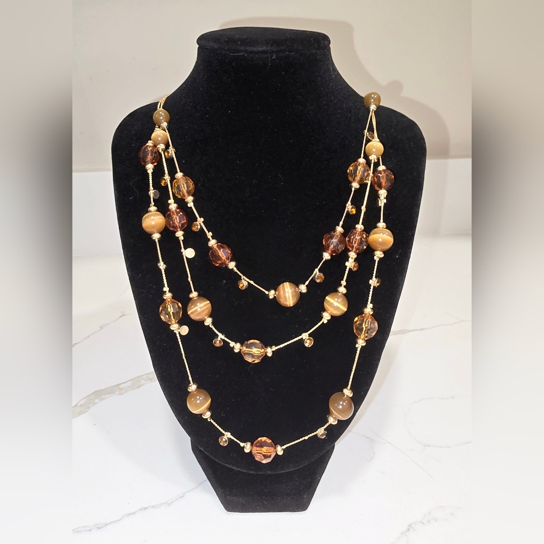 Vintage Mix It Discontinued Amber Beads Rhinestones Gold Tone Jewelry Set Nwt